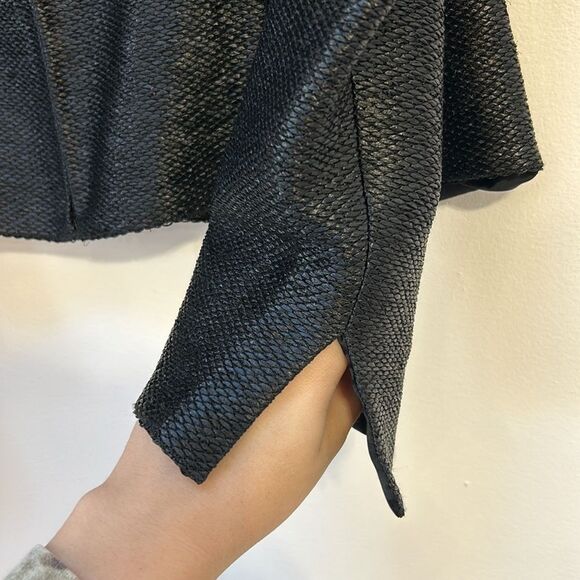 Akris Blazer Jacket Cropped Structured Collarless Shine Woven Twill Moto Size 10 - Picture 4 of 11